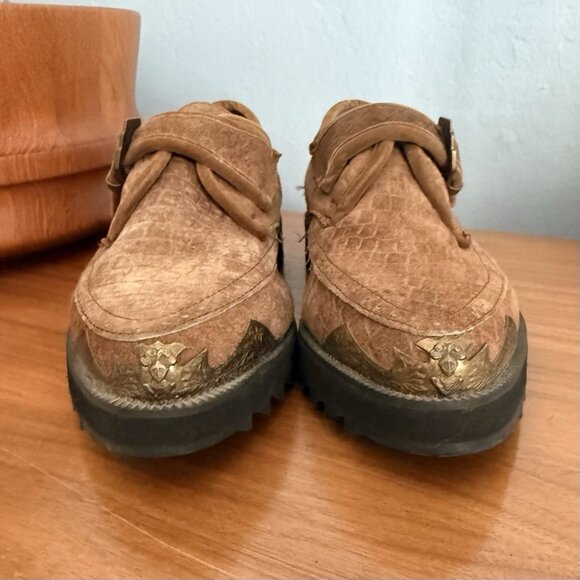 Vtg 80s Giorgio Brutini G-Rock Suede Crocodile Embossed Monk Strap Loafers main image 8